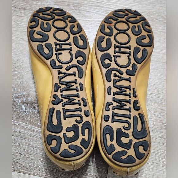 Jimmy Choo Whirl Ballet Flats Tan Beige  Glitter Cap Toe Patent Leather Sz 35.5 - Picture 3 of 11